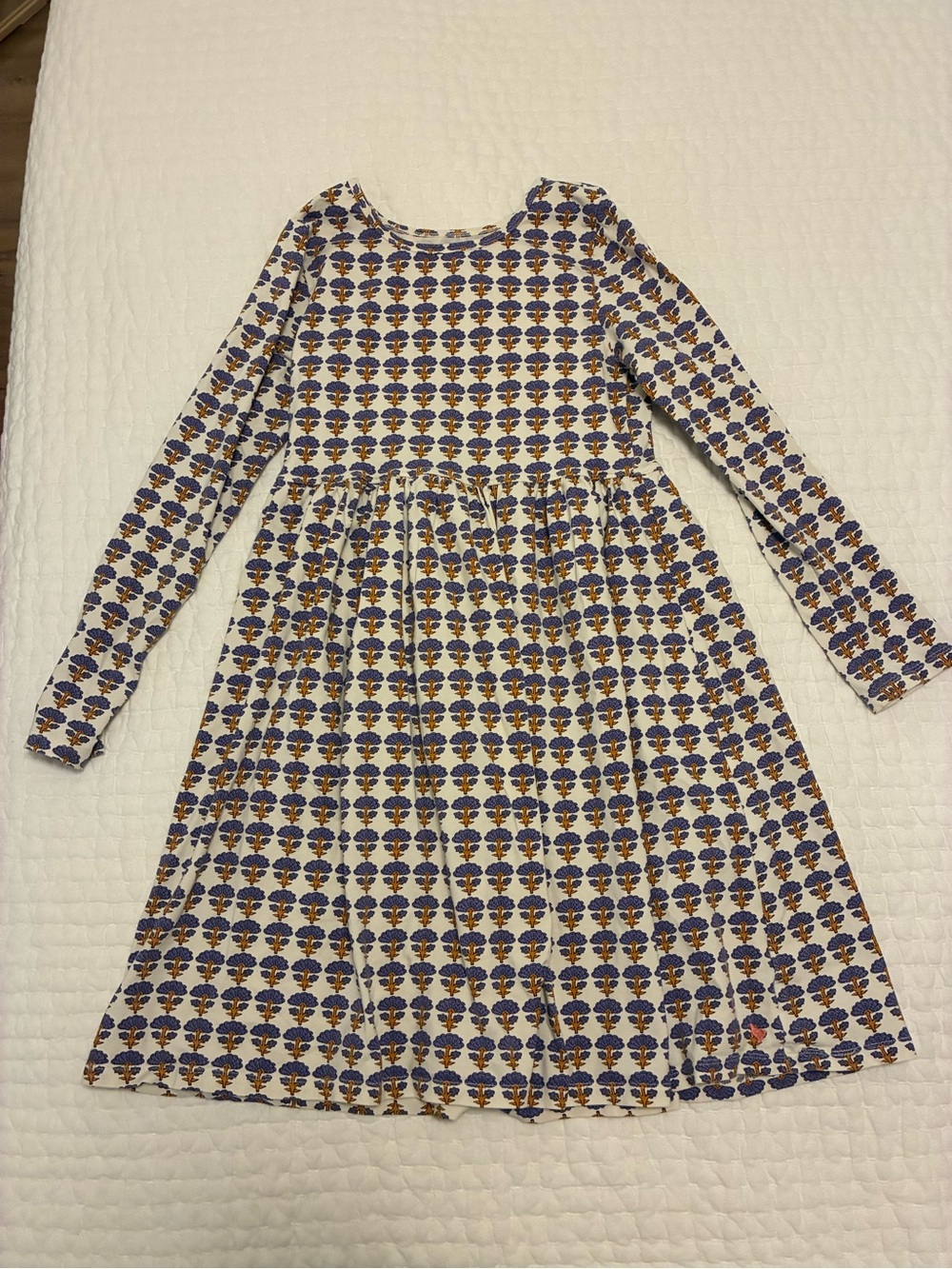 Pink Chicken Kids Long-Sleeve Floral Dress in Blue & Gold